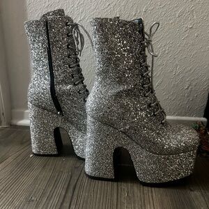 Silver Glitter Platform Boots